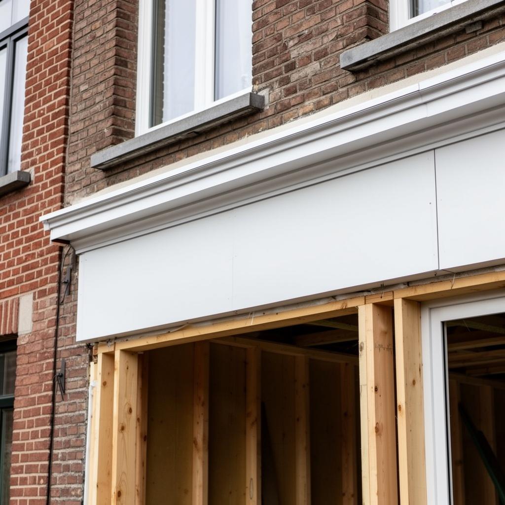 Recouvrement de caisson de corniche en aluminium blanc sur maison à Liège — modernisation par Doloma Construct